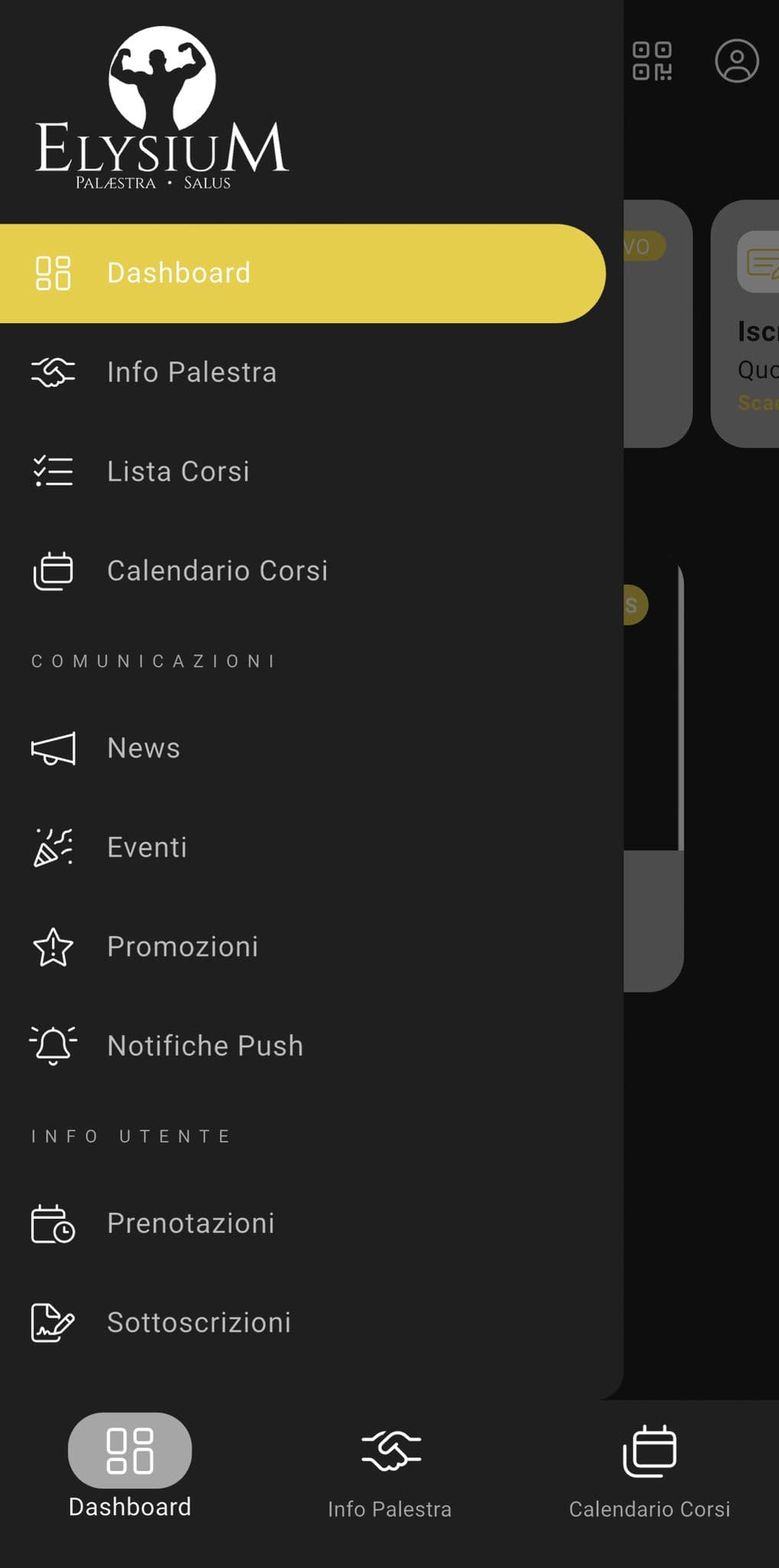 My Elysium app menu