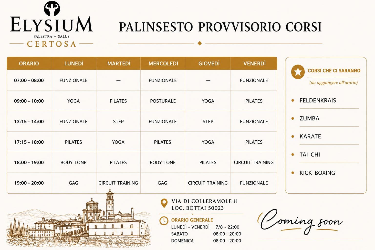 Palinsesto provvisorio corsi Elysium Certosa